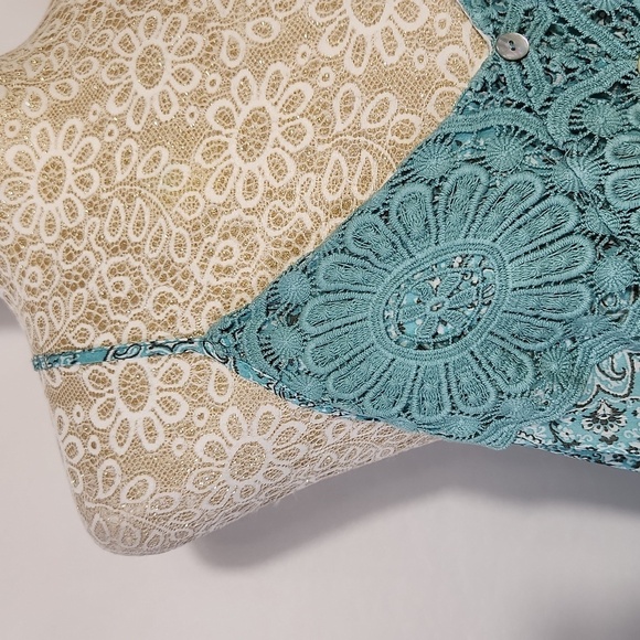 Miss Me SZ L Seafoam Green Floral Strap Lace Ruffle Hem Sleeveless Cami Top Boho - Picture 5 of 15